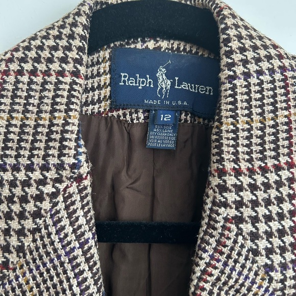 Vintage Ralph Lauren Silk Wool Blazer Size 12 Brown Plaid Academia - Picture 2 of 8